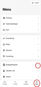 Menu i Mobilbank